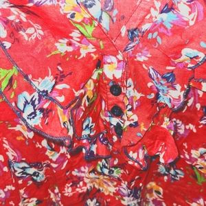 Red floral blouse